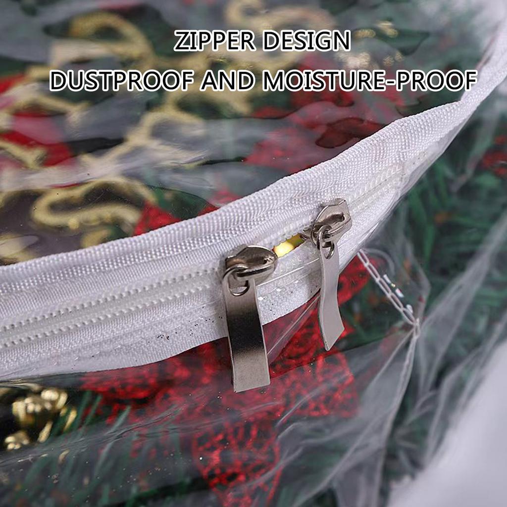 Christmas Wreath Storage Container Zippered Clear PVC Protective Case for Holiday Garlands Seasonal Decoration Bag