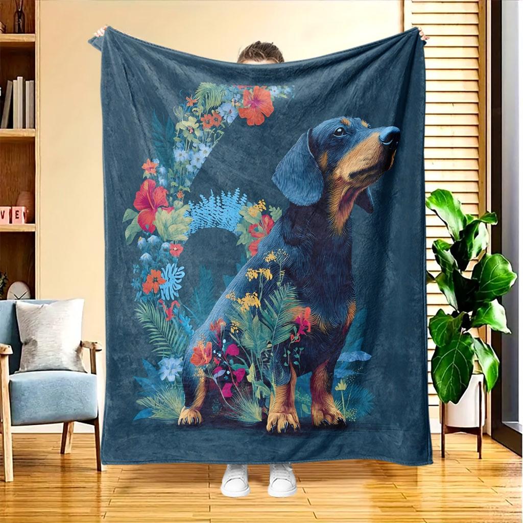 1pc Dog Art Print Flannel Blanket | High-Definition Digital Print, All-Season Use, Cooling, Skin-Friendly Soft 100% Polyester, Perfect Gift for Family
