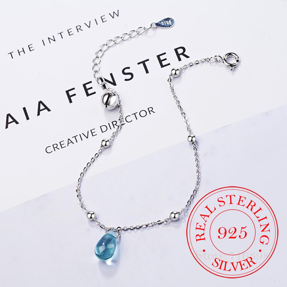 Fashion 925 Sterling Silver Blue Crystal Charm Bracelets For Women Gift Femme Prevent Allergy Sterling-silver-jewelry