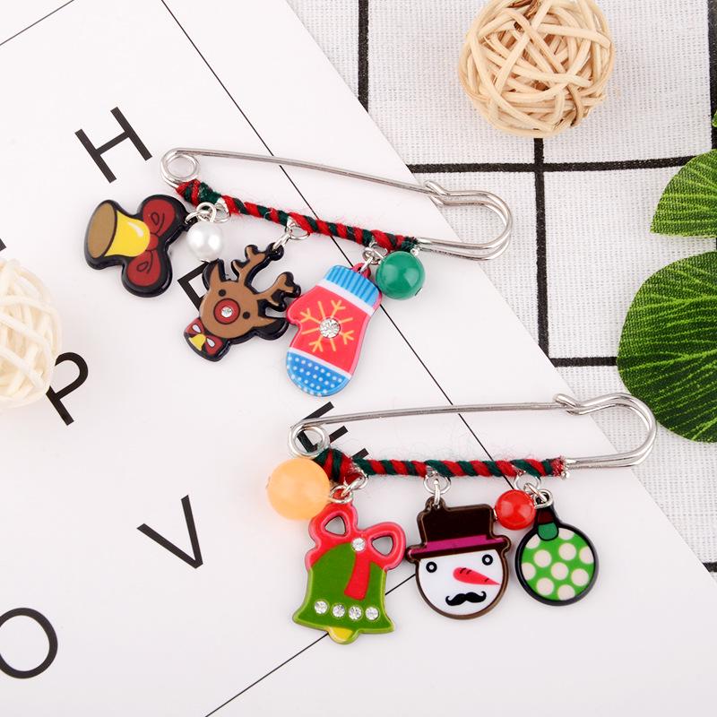 Christmas Series Cute Cartoon Pin Snowman Bell  Christmas Stocking Brooch
