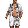 Set Cămașă Hawaiiană pentru Bărbați cu Mânecă Scurtă Cămașă Hawaiiană Casual Seturi 3D cu Imprimeu Palmier de Cânepă Seturi Perfecte pentru Vacanța de Vară