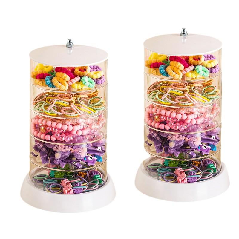 TEMU Rotating Hair Accessory Storage Box with Clips, Headwear, Hair Ties, and Jewelry for Girls.