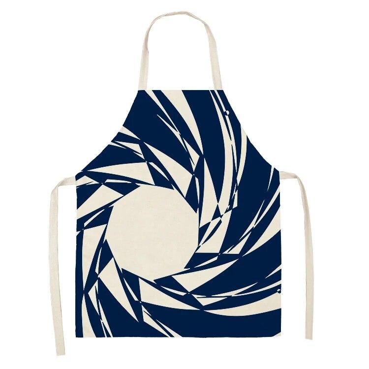 Kitchen Apron Navy Blue Geometric Pattern Kitchen Sleeveless Apron Linen Bib Home Cleaning Tools Cooking Apron Dinner Apron
