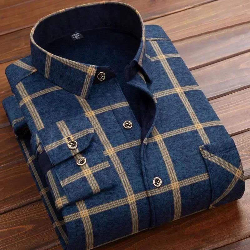 2026 Men's Casual Warm Shirts Autumn Winter Long Sleeve Plaid Shirt Thick Warm Tops Men High Quality Soft Large Size Shirt Camisa