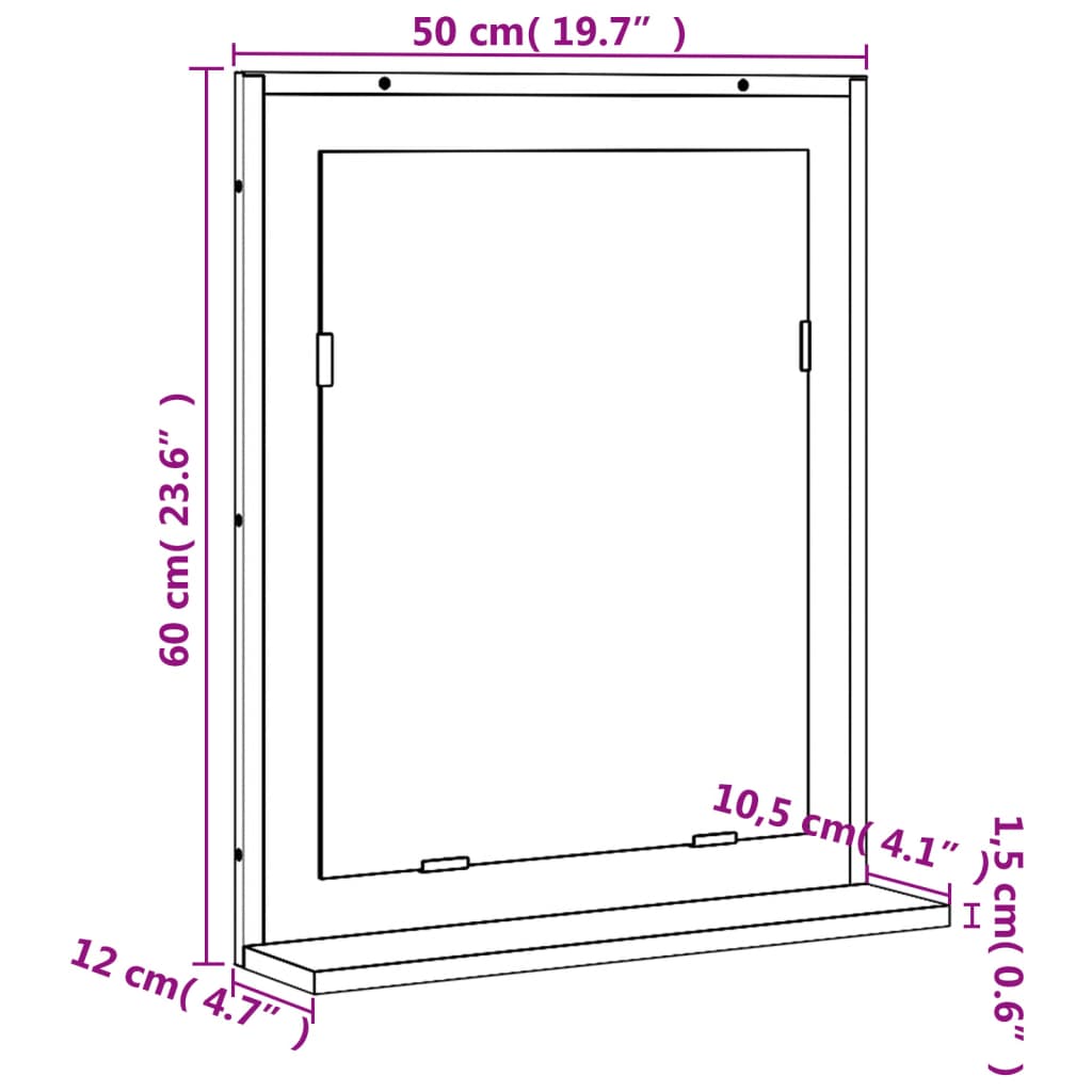 Bathroom Mirror with Shelf Smoked Oak 50 x 12 x 60 cm Wood Based Material