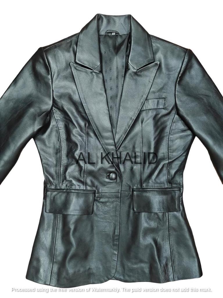 AL KHALID Handmade Genuine Lambskin Leather Black Women's Blazer Designer Formal Casual
