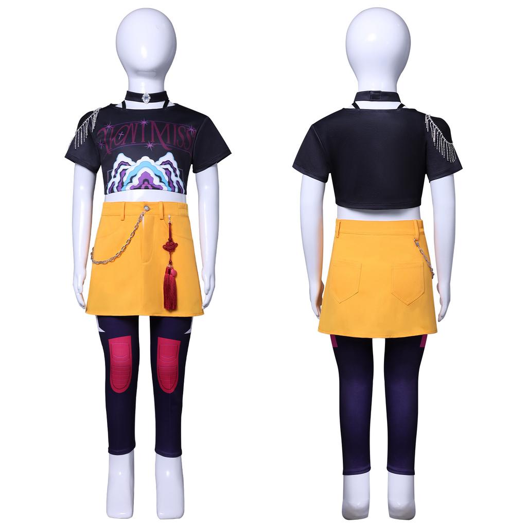 Girls POP Singer Super Star Stage Performance Printing Outfit Kids Demon Halloween Cosplay Costume Hunters Carnival Party Role Playing Dress Up Suit