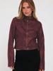 Giacca Moto Corta Vintage da Donna in Ecopelle con Zip e Collo Alto Cappotto Biker Corto Casual