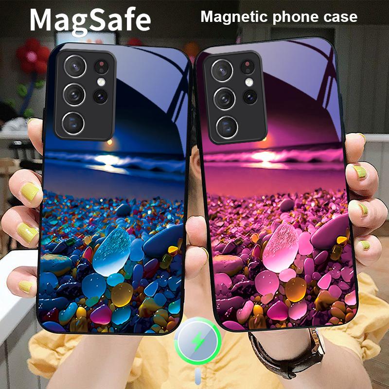 Colorful Stone Seaside For Samsung S 25 S25 Edge S25Ultra S8 9 10 20 S21 Pro S22 Plus S23 FE S24 Ultra Magsafe Glass Phone Case