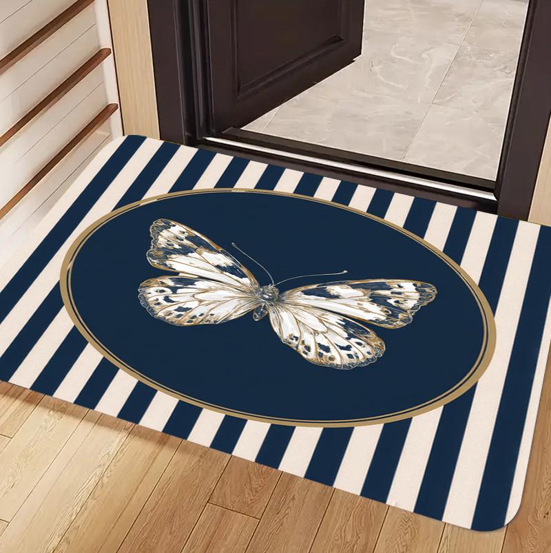 

Vintage Nautical Fish Door Mat Classic Illustration-style Stripes Coastal Marine Themed Floor Mat Non-Slip Entryway Rug 40x60cm