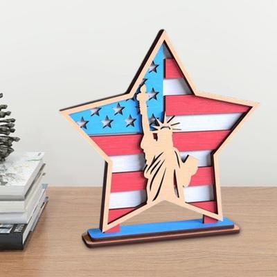 Dekoracja biurkowa na 4 lipca w kształcie gwiazdy, drewniana ozdoba, patriotyczny element centralny stołu, dekoracja na tacę piętrową na Dzień Niepodległości, dekoracja do domu, biura