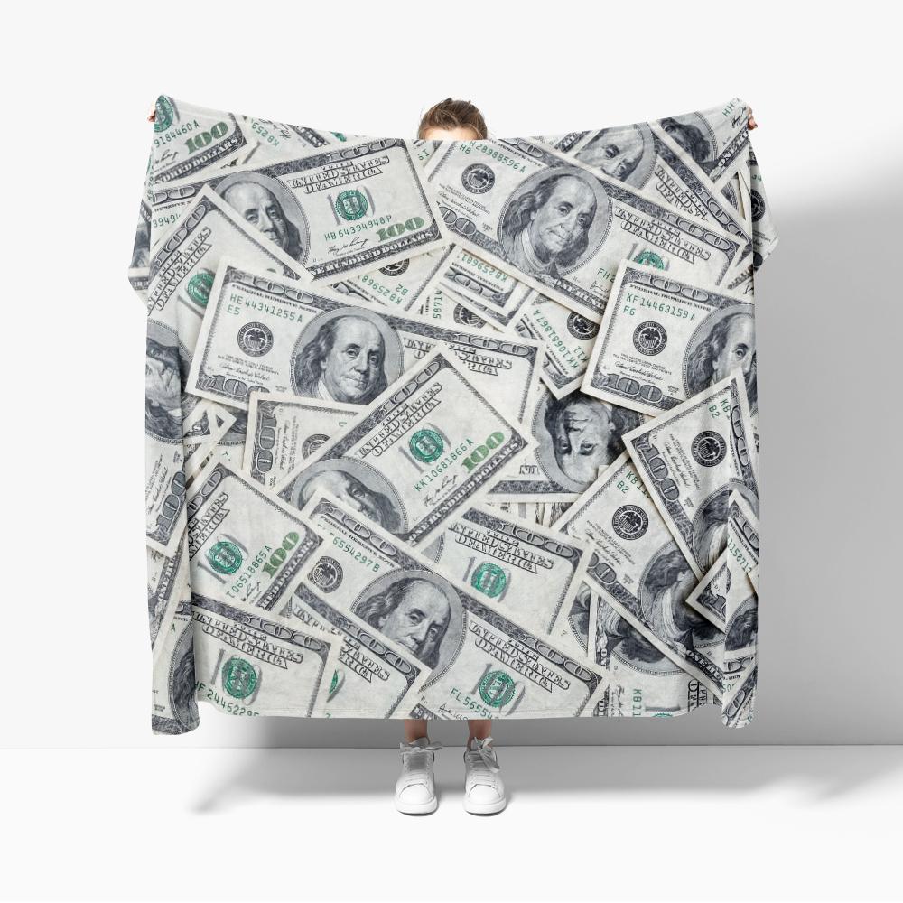 

Money Backdrop US Dollar Banknotes Benjamin Franklin 100 Dollar Throw Blanket Cozy Soft Lightweight Warm Flannel Blankets Party 75x90cm