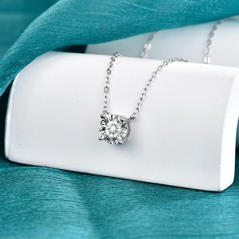 Moissanite Classic Four-Prong Necklace: Simple S925 Sterling Silver Pendant for Women, Japanese & Korean Inspired Light Luxury Style.