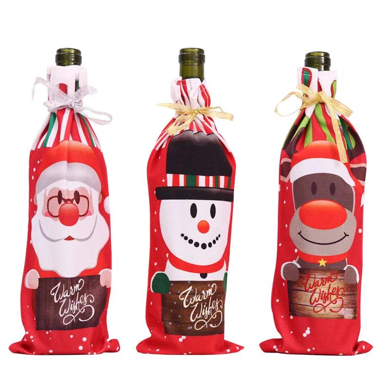 Santa Claus Printed Wine Bottle Bag Christmas Decor Wine Bottle Covers Ornaments Bags Xmas Gifts For New Year Dinner Table Decor