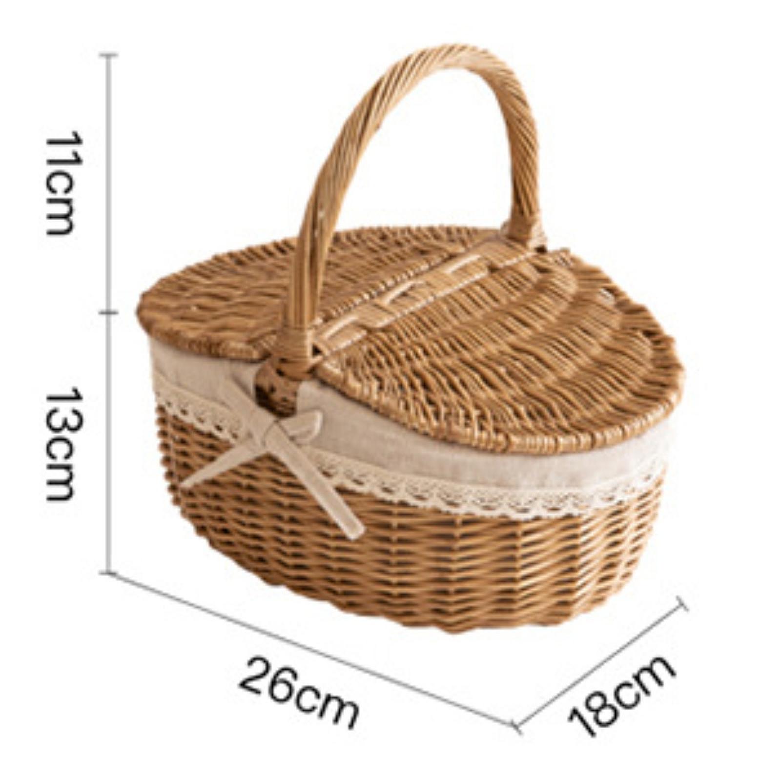 

Плетеная корзина для пикника с крышкой и ручкой, прочный плетеный корпус с моющейся подкладкой для Пасхи, Дня матери, кемпинга на открытом воздухе 26cmx18cmx13cm