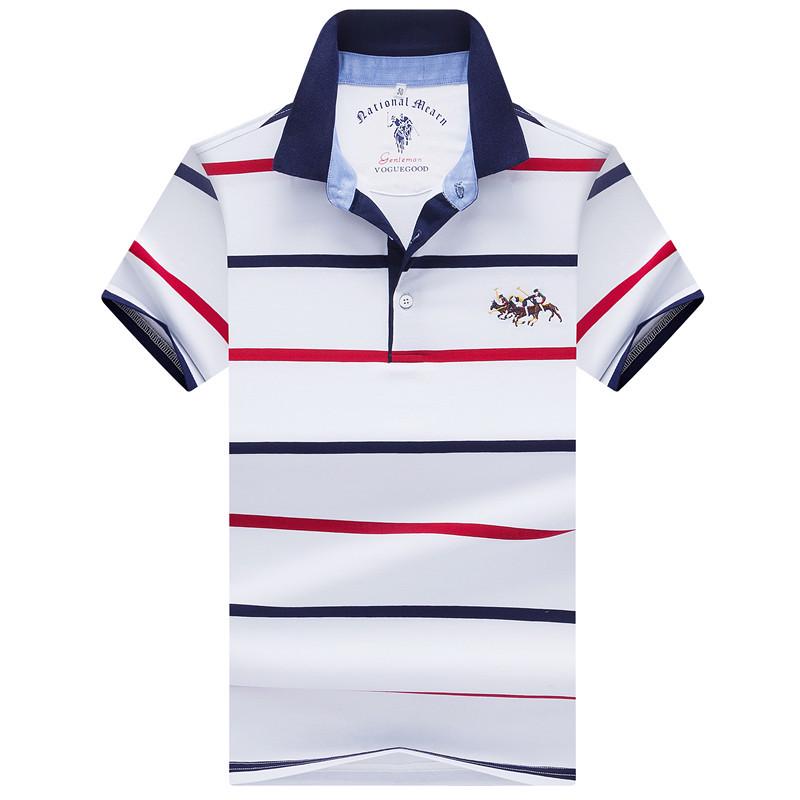 

Мужская полосатая хлопковая рубашка-поло Mingdi Mouse — короткий рукав, облегающий крой, на лето 170/M