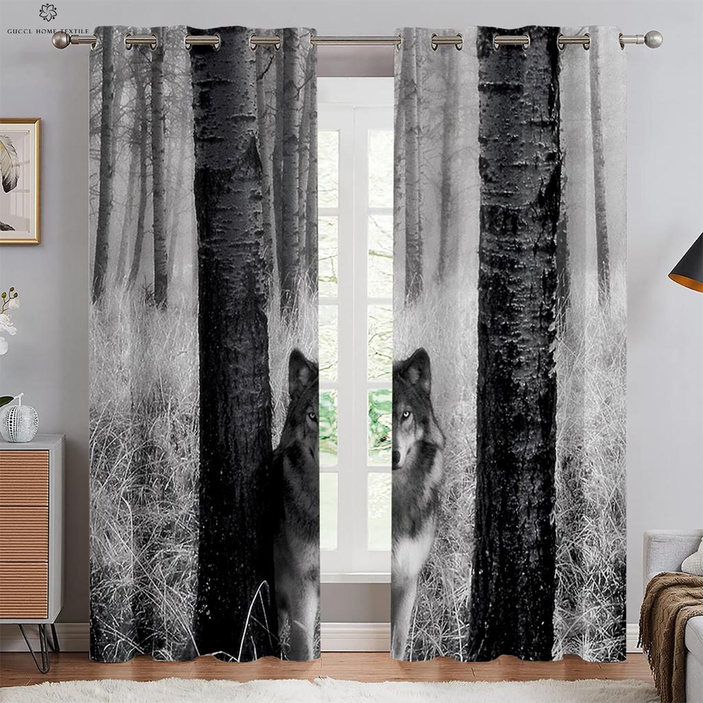 Starry Sky Moon Wolf Animal Print Window Blackout, Insulation Curtains, Bedroom, Living Room, Outdoor Kitchen Decorative Curtain