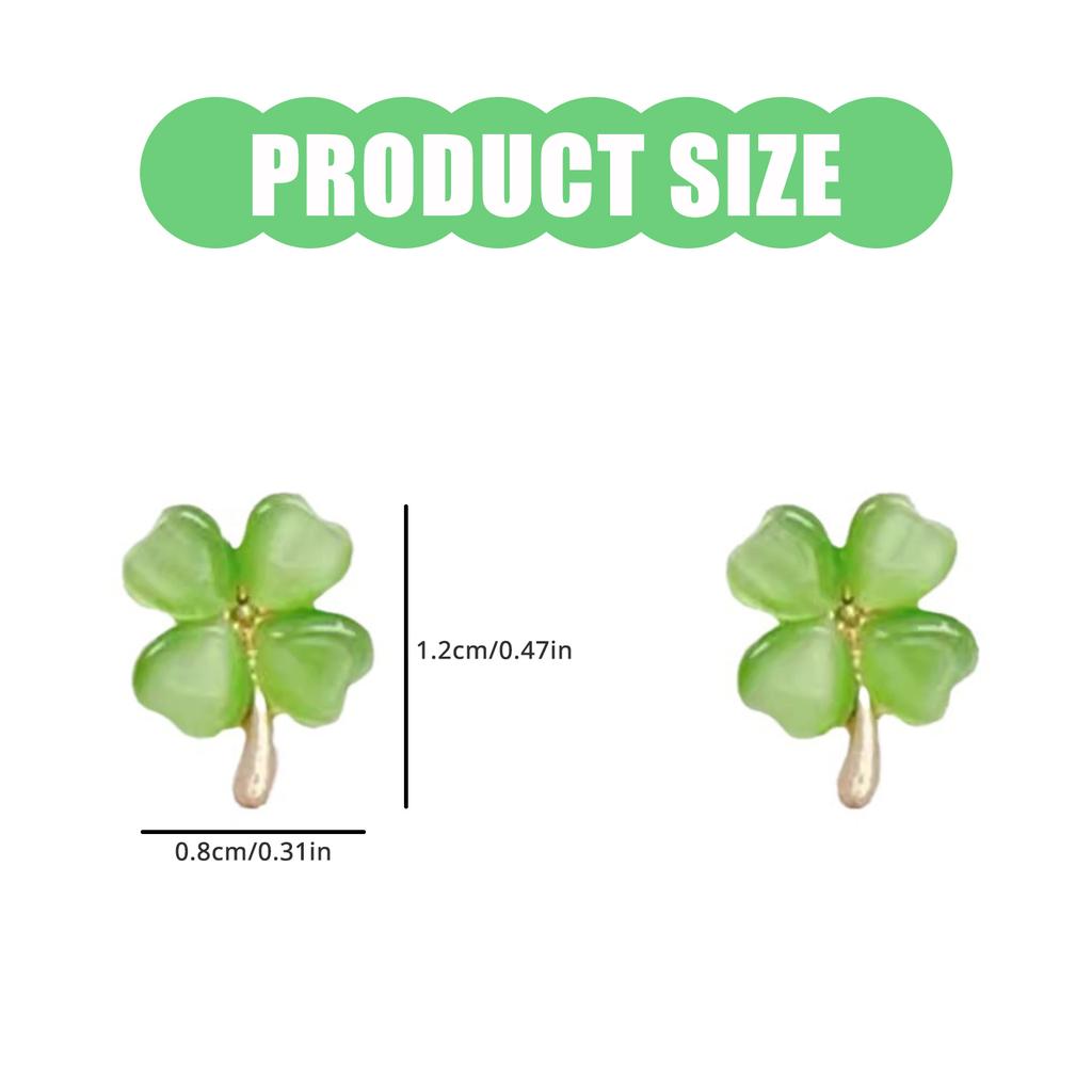 Elegant Four Leaf Clovers Cats Eye Stone Earrings Trendy Ear Studs Fashion Daily Wear Accessories for Women and Girls