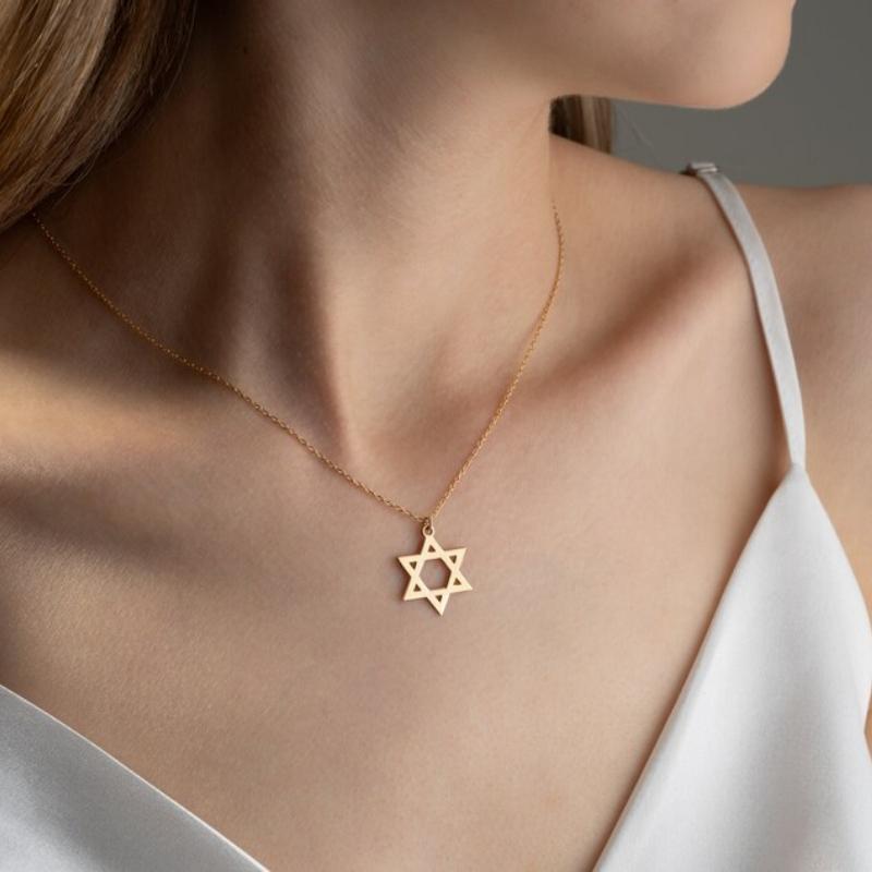 Trendy Star of David Pendant Necklace for Women Stainless Steel Jewish Symbols Necklace Men's Religious Amulet Jewelry Gifts