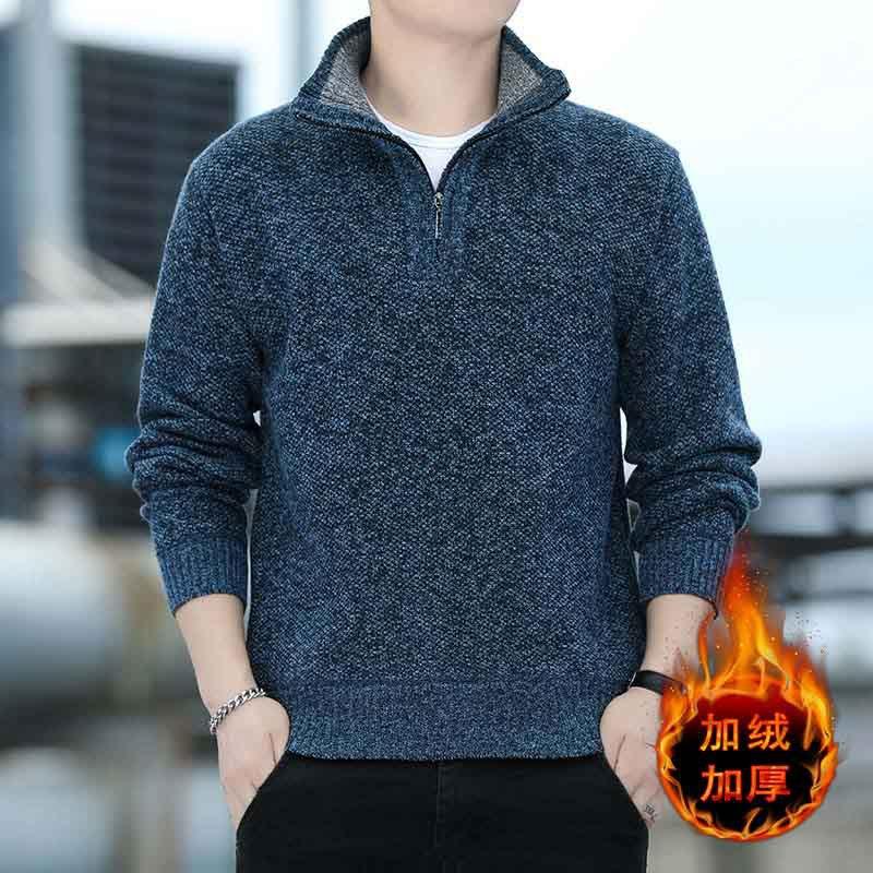 Мужской свитер, свитер с половиной молнии, флисовый утепленный свитер, однотонный базовый свитер, топ, облегающий однотонный свитер Explosion M