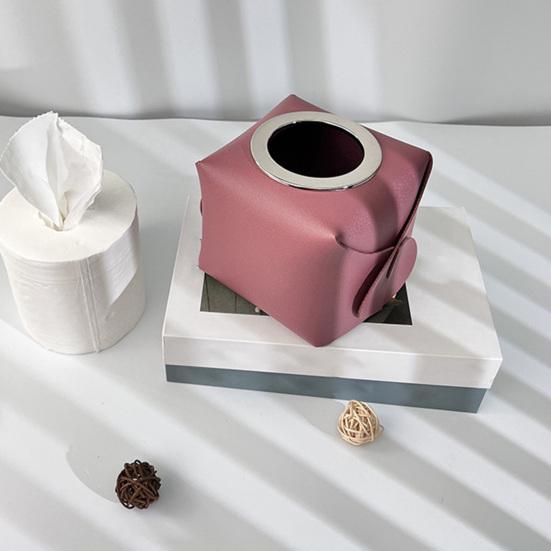Roll Paper Box Multifunctional Square Large Diameter High Capacity Reusable Pen Holder Faux Leather Napkin Paper Case Desktop Sundries Organizer