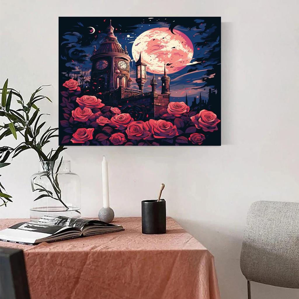 RUOPOTY Kit de pictură cu numere Diy Cadru Poză de noapte luminată de lună Colorat după numere pentru adulți Artizanat Decor acasă