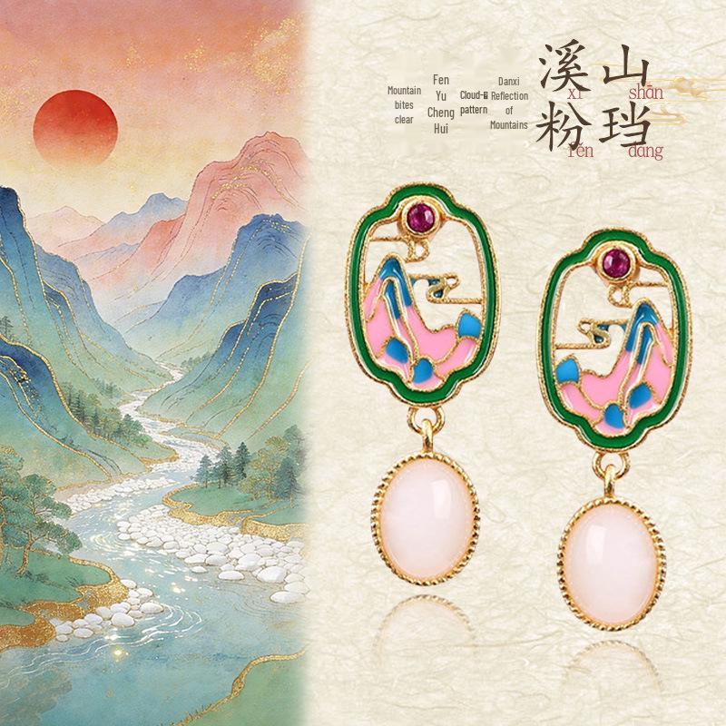 925 Sterling Silver Chinese-Style Enamel and Imitation Jade Dangle Earrings for Women - Retro Niche Design