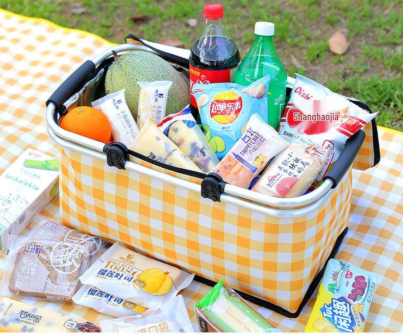 Portable Insulated Folding Picnic Basket - Ideal for Outdoor Trips, Shopping, and Storage.