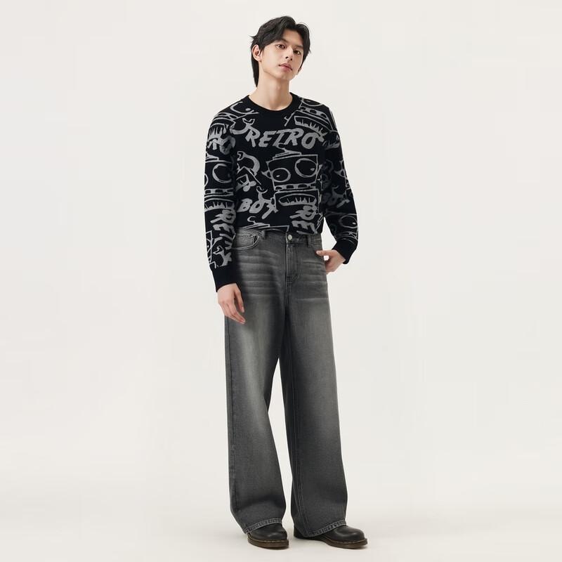 Gxg.jeans Men's Playful Pattern Loose Casual Round Neck Sweater