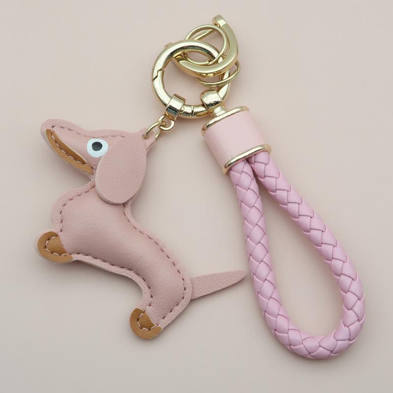 Adorable Sausage Dog Car Keychain PU Leather Cartoon Pendant Unique Puppy Lover Gift