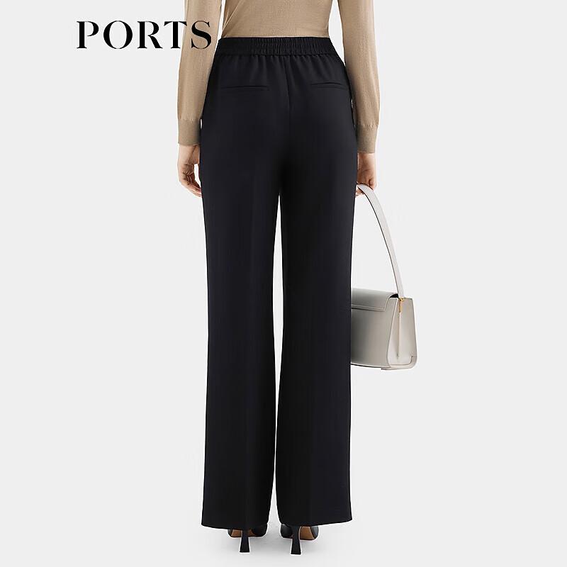 PORTS Women's Black Textured Wool Blend Straight-Leg Pants