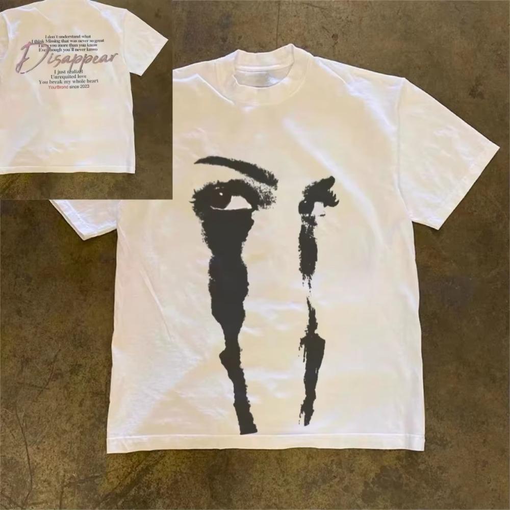 Modemarke Y2K Amerikanisches Auge Gesicht bedruckt Männlich und Weiblich Paare Kleines Designgefühl Kurzarm T-Shirt Harajuku Gothic