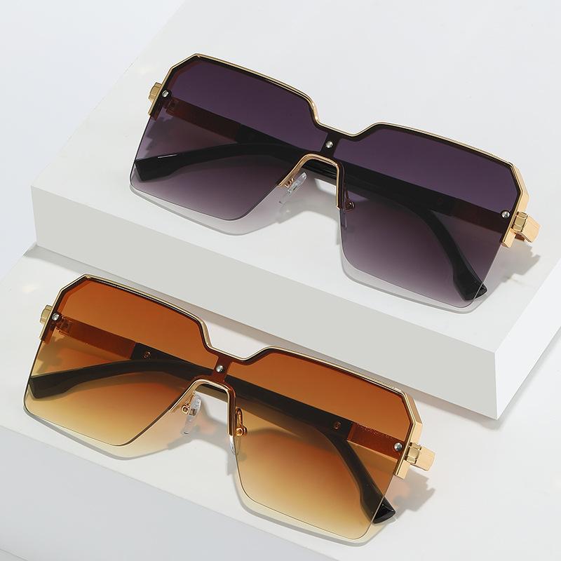 One-Piece Sunglasses, Square Trendy And Metal Glasses, Street Shooting, Large-Frame Integrated Sunglasses.
