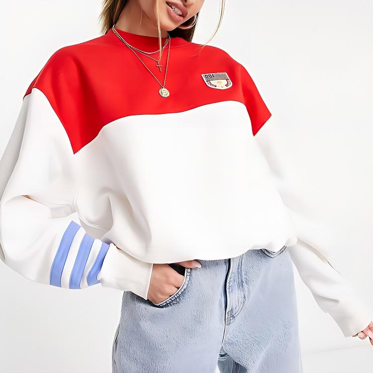 Polo Ralph Lauren SS23 Color Block Logo Printed Sweatshirt Women sweatshirt White Red 211886899-001