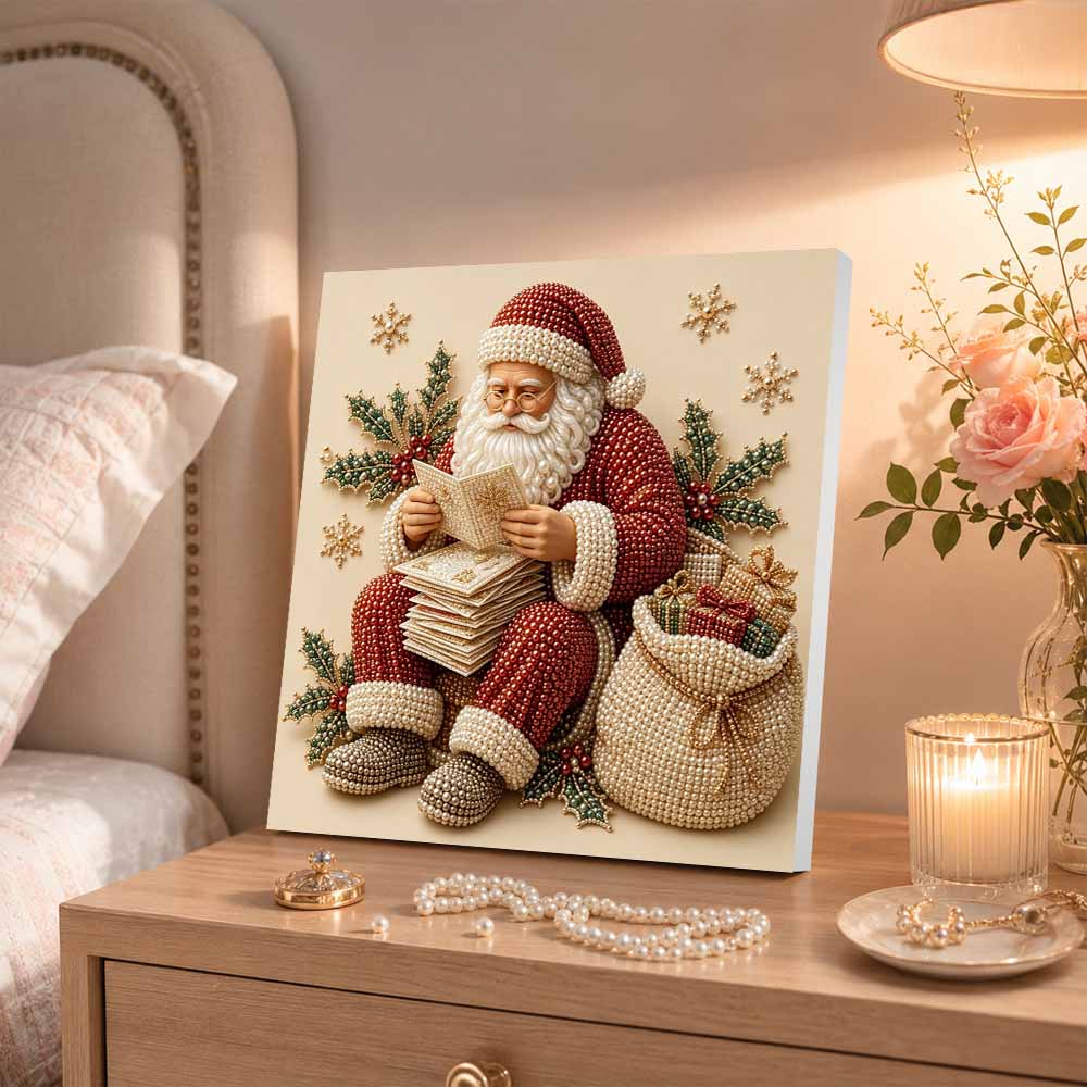 Pearl painting Santa Claus reading letters Christmas art kit DIY holiday home decor painting