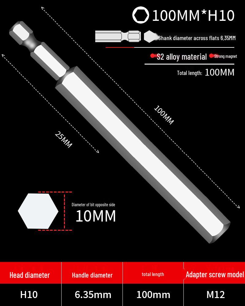 Hexagonal Driver Bit Extension for Screwdriver and Drill
