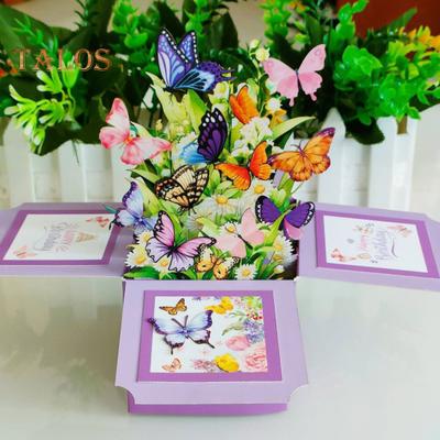 Biglietto Pop-Up Farfalla Fatto a Mano 3D Bouquet di Fiori di Carta Biglietto di Auguri Pop-up per Compleanno Anniversario Festa della Mamma