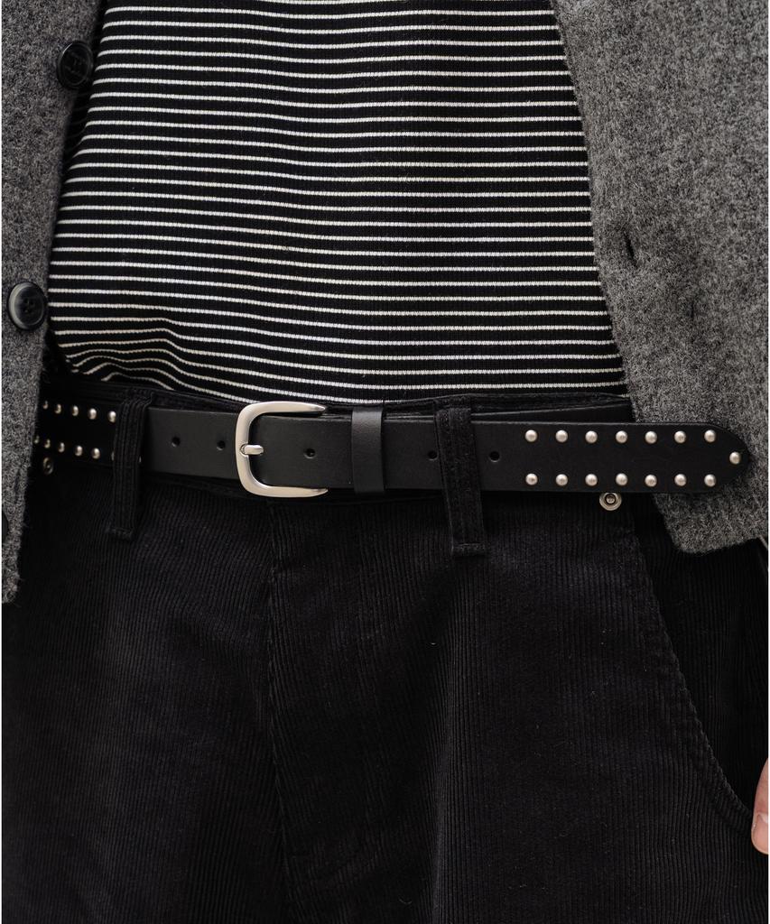 BASEMOMENT Leather Studded Belt Black