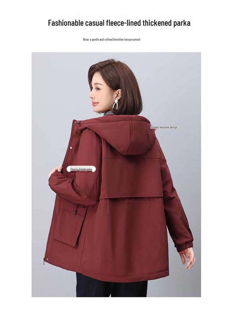 New Women's Mid-Length Velvet-Lined Winter Parka - Warm, Thick, Small Size Jacket