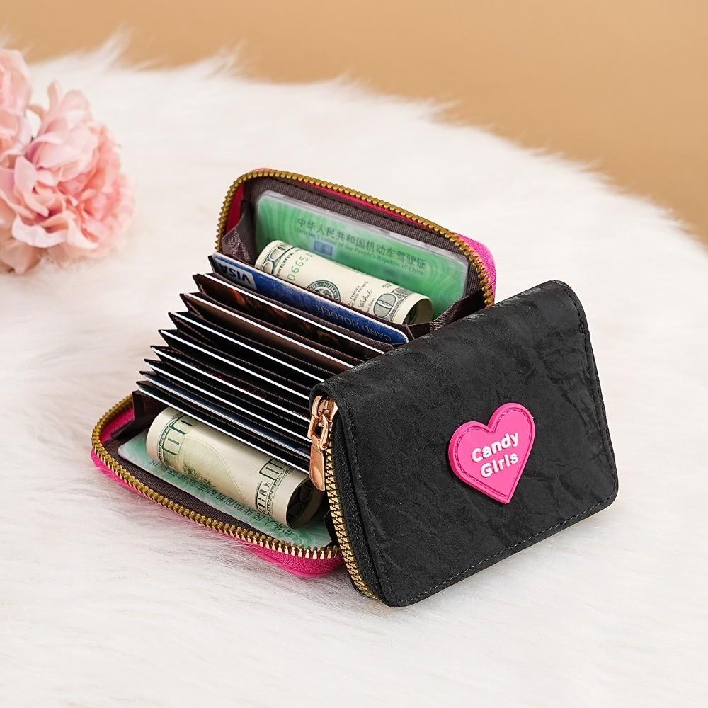 New Heart-shaped Zipper Wallet Multiple Card Slots Candy-Color Student ID Bank Card Holder Short Money Bag