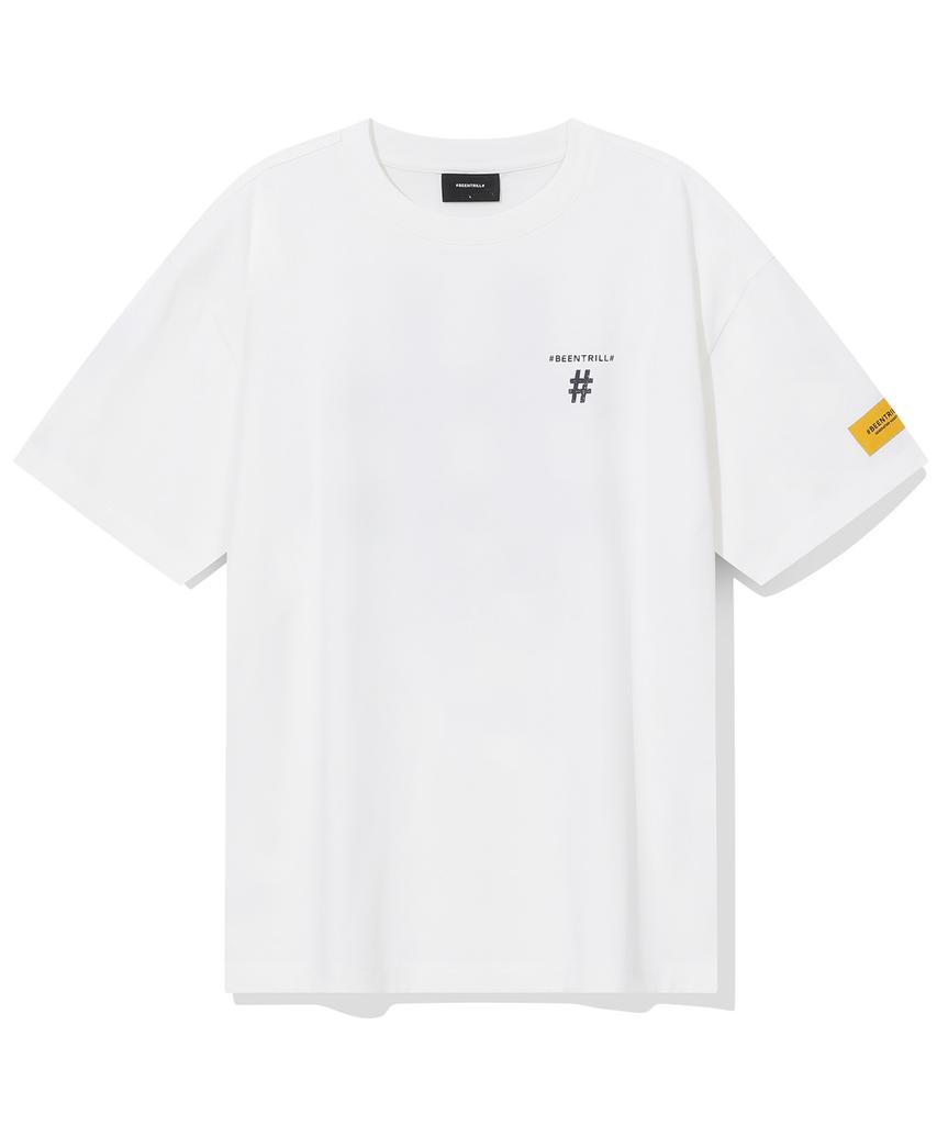 BEENTRILL Stamp Hashtag Oversized Short Sleeve T-Shirt (Off-White)