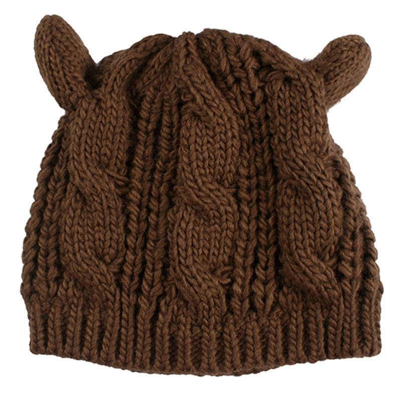 Cat ears women hat solid knitted Winter hats wool beanies caps crochet trendy bonnet cute women's cap gorros mujer invierno
