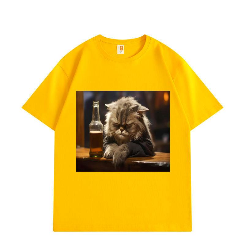 Funny Drunk Cat Graphic T Shirts Men Women Clothing Oversized Cotton Fashion T-shirts Summer  Loose Short Sleeve T-shirt