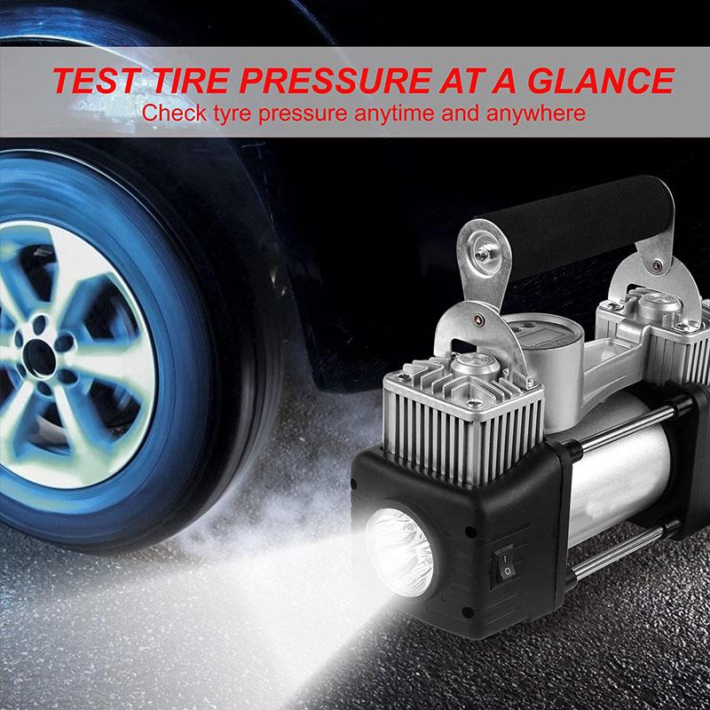 300W 150PSI Inflator Portable Double Cylinder Air Compressor Tire Inflator with LED Flashlight 12V Heavy Duty Tire Inflator