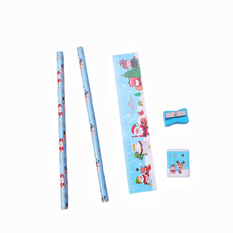 Christmas Cartoon Old Man Suction Cup Card & Children's Five-in-One Eraser Pencil Set