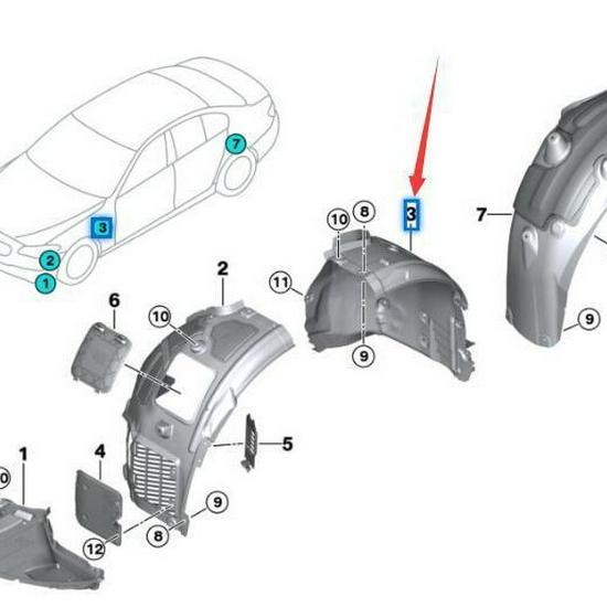 BMW 5 Series G30/G31 Front Wheel Arch Liner (Part: 51717340795, 51717340796)
