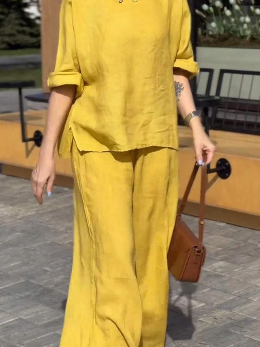 New Summer Cotton Linen Set Women s Fashion Casual Loose Pants Two Piece Outfit S