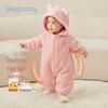 Baby Plush Hooded Romper - Fleece-Lined Winter Jumpsuit for Toddlers
