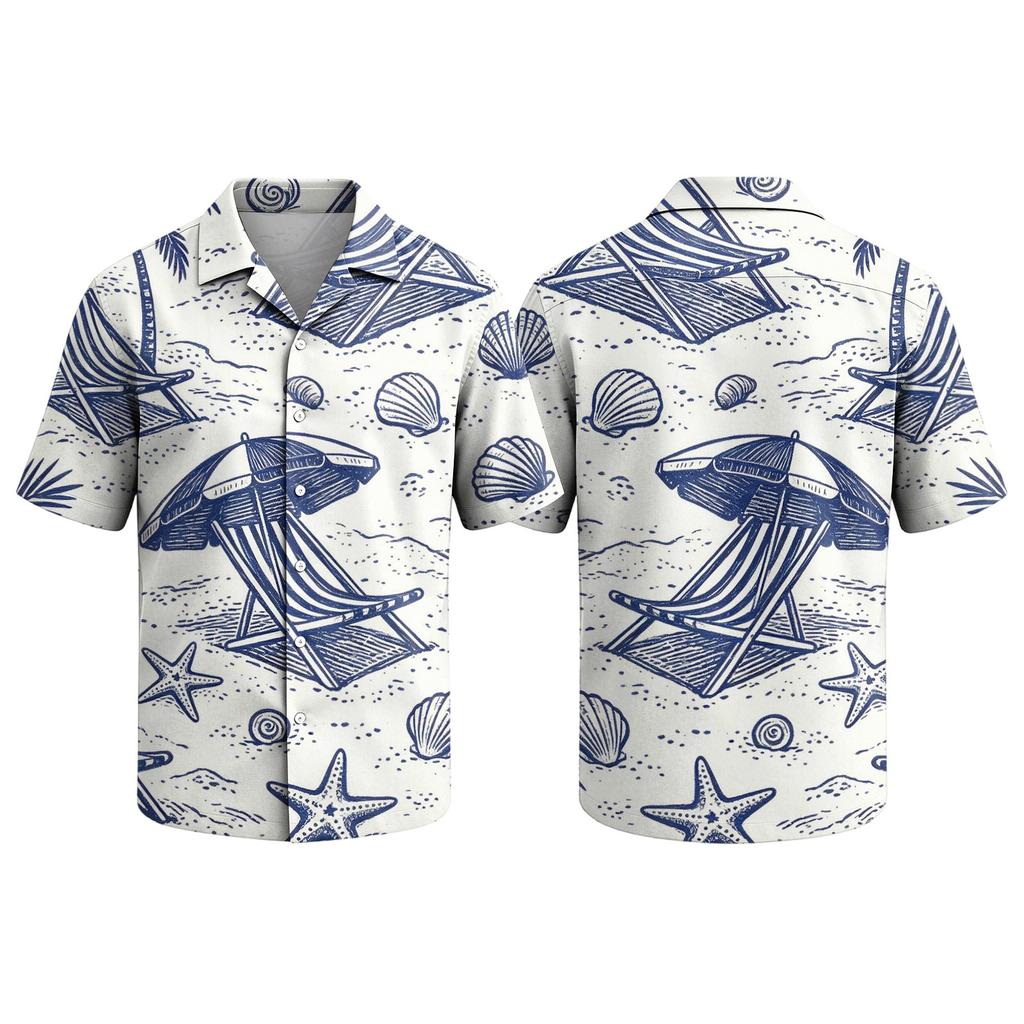 Men's Hawaiian Print Short Sleeve Button Down Shirt with Collar for Casual Summer Wear