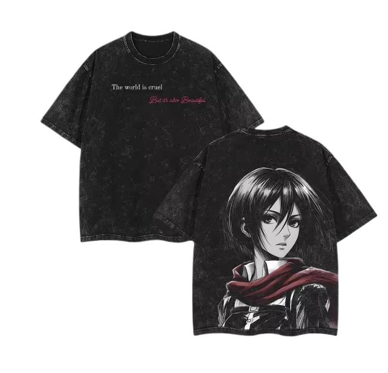 

Mikasa Ackerman Attack on Titan Printed Tshirt Mens and Womens Washed Tshirt High Quality Vintage Cotton Tshirt YK Tops M
